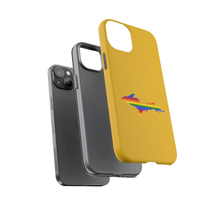 Michigan Upper Peninsula Tough Phone Case (Gold w/ UP Pride Flag Outline) | Apple iPhone