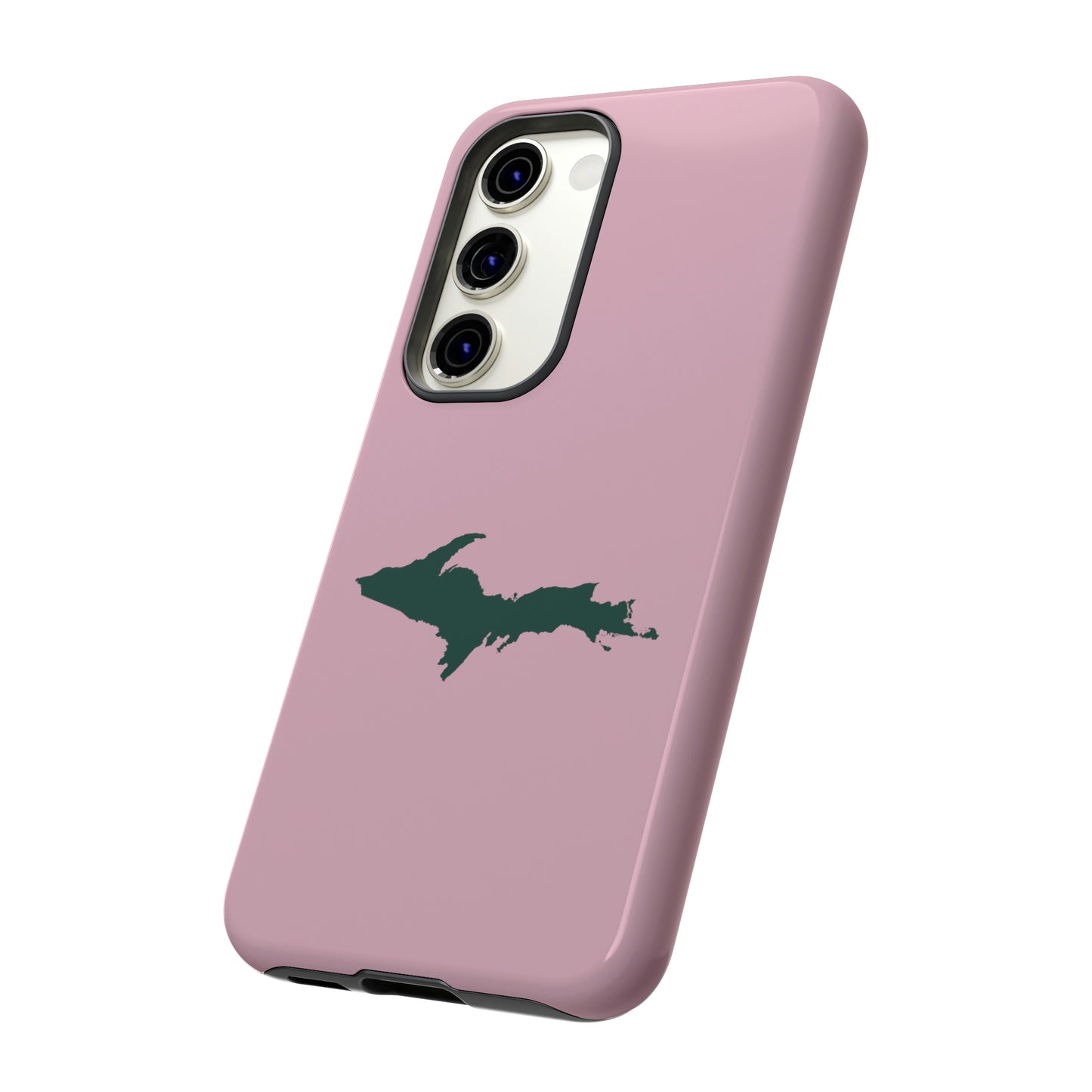 Michigan Upper Peninsula Tough Phone Case (Pink w/ Green UP Outline) | Samsung & Pixel Android