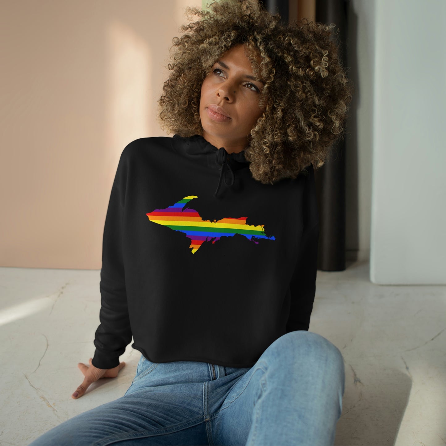 Michigan Upper Peninsula Cropped Hoodie (w/ UP Pride Flag Outline)