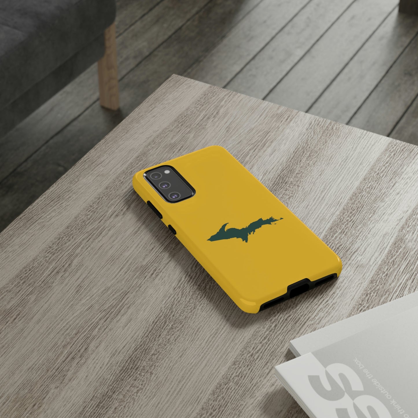 Michigan Upper Peninsula Tough Phone Case (Gold w/ Green UP Outline) | Samsung & Pixel Android