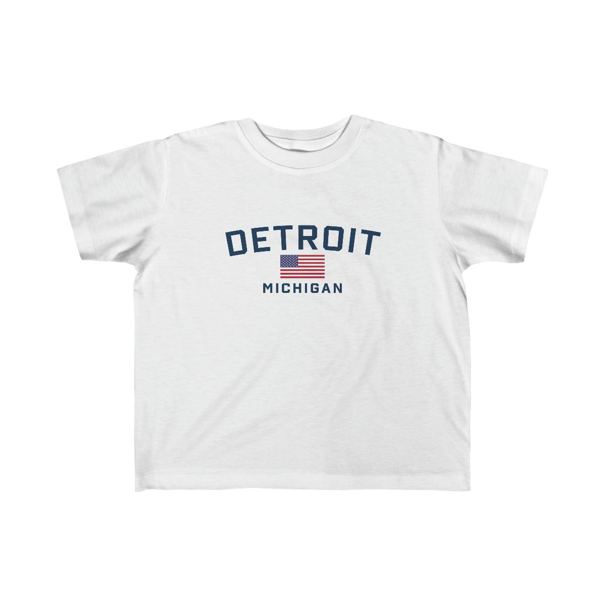 'Detroit Michigan' T-Shirt (w/USA Flag Outline) | Toddler Short Sleeve - Circumspice Michigan