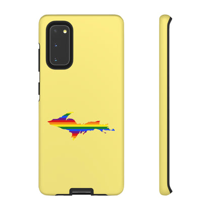 Michigan Upper Peninsula Tough Phone Case (Yellow Cherry Color w/ UP Pride Flag Outline) | Samsung & Pixel Android