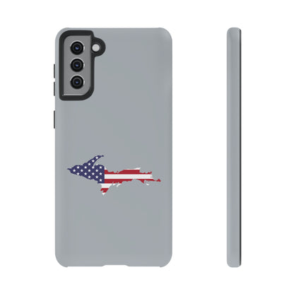 Michigan Upper Peninsula Tough Phone Case (Silver w/ UP USA Flag Outline) | Samsung & Pixel Android