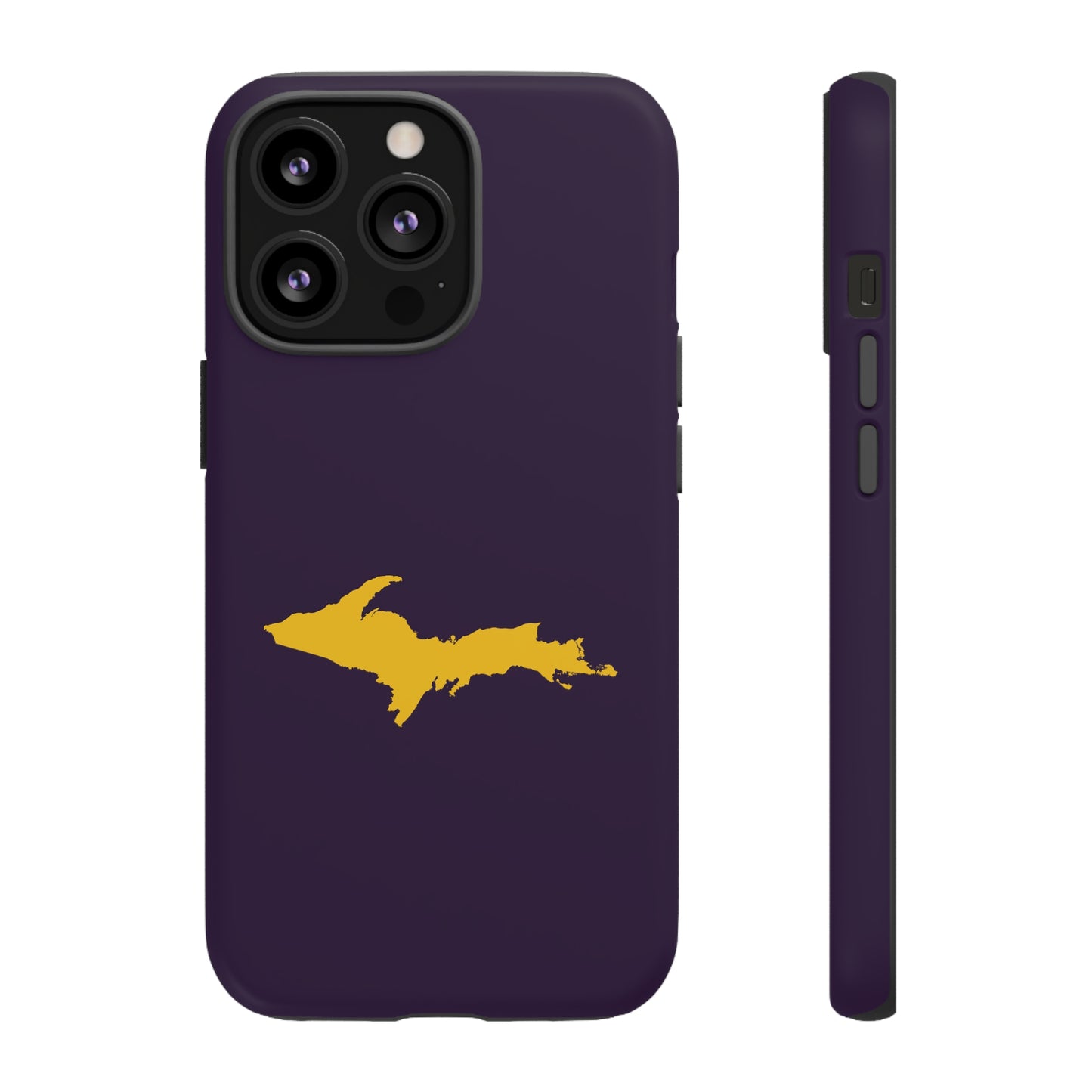 Michigan Upper Peninsula Tough Phone Case (Blackcurrant w/ Gold UP Outline) | Apple iPhone