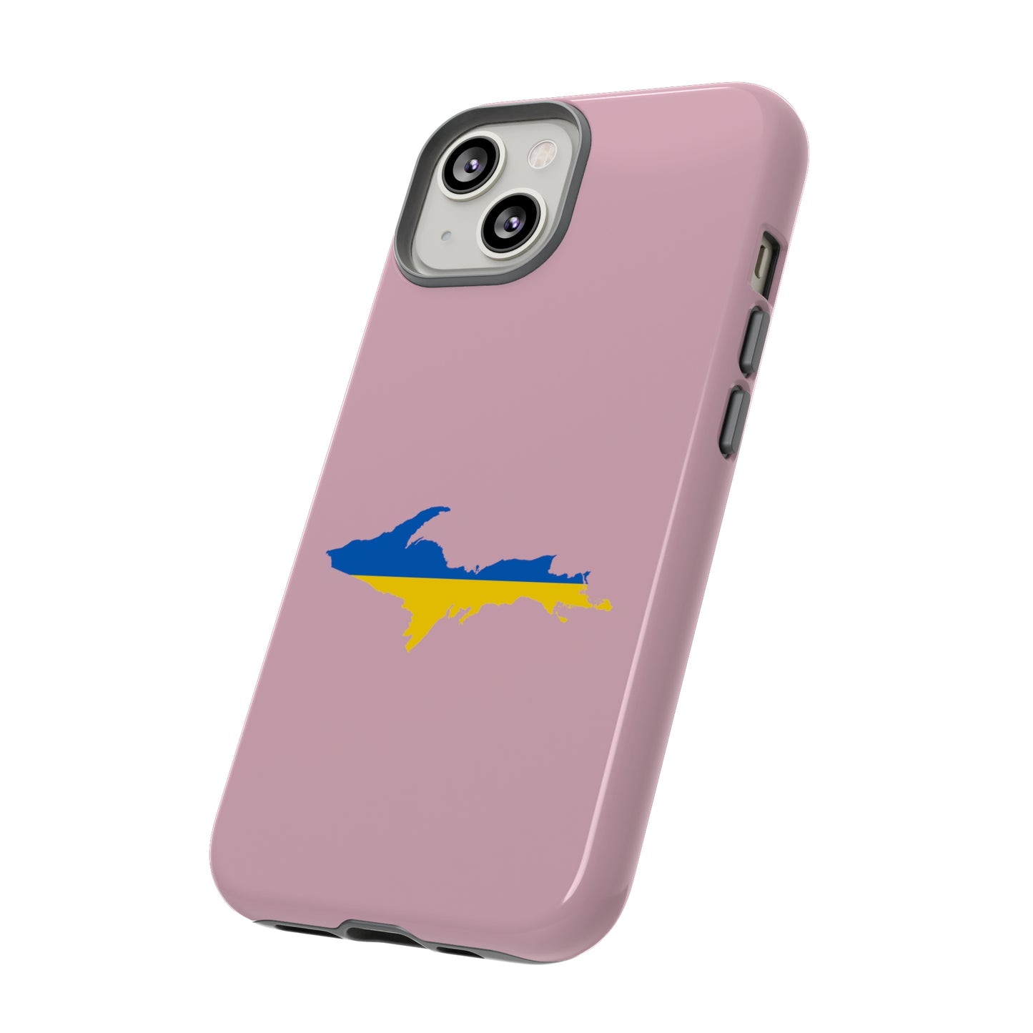 Michigan Upper Peninsula Tough Phone Case (Pink w/ UP Ukraine Flag Outline) | Apple iPhone