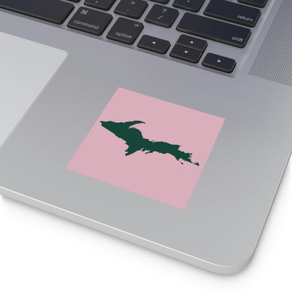 Michigan Upper Peninsula Square Sticker (Pink w/ Green UP Outline) | Indoor/Outdoor