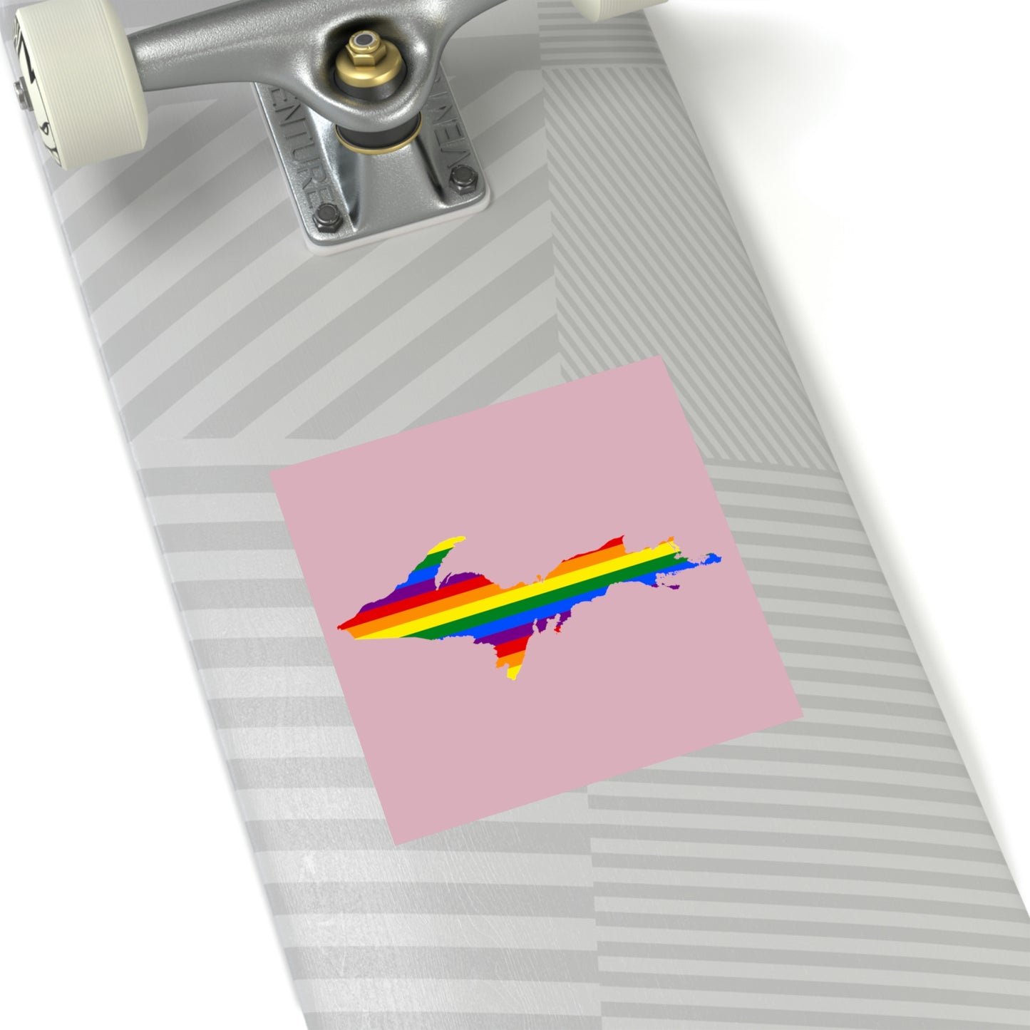 Michigan Upper Peninsula Square Sticker (Pink w/ UP Pride Flag Outline) | Indoor/Outdoor