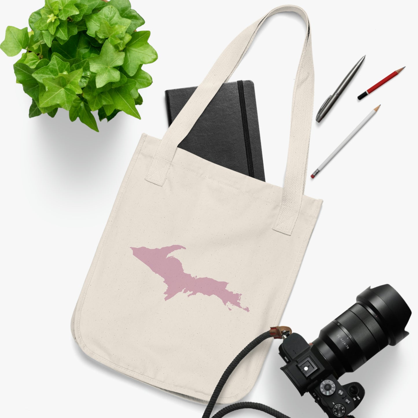 Michigan Upper Peninsula Heavy Tote Bag (w/ Pink UP Outline)