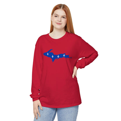 Michigan Upper Peninsula Garment-Dyed T-Shirt (w/ UP Quebec Flag Outline) | Unisex Long Sleeve