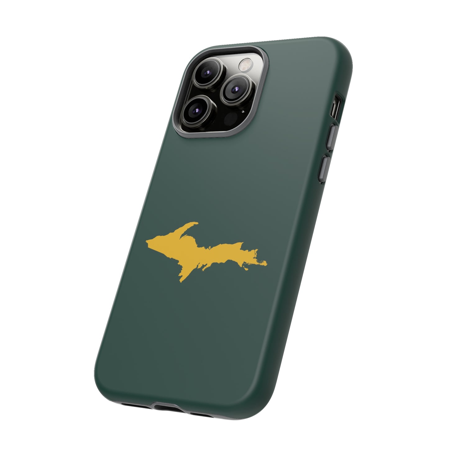 Michigan Upper Peninsula Tough Phone Case (Green w/ Gold UP Outline) | Apple iPhone