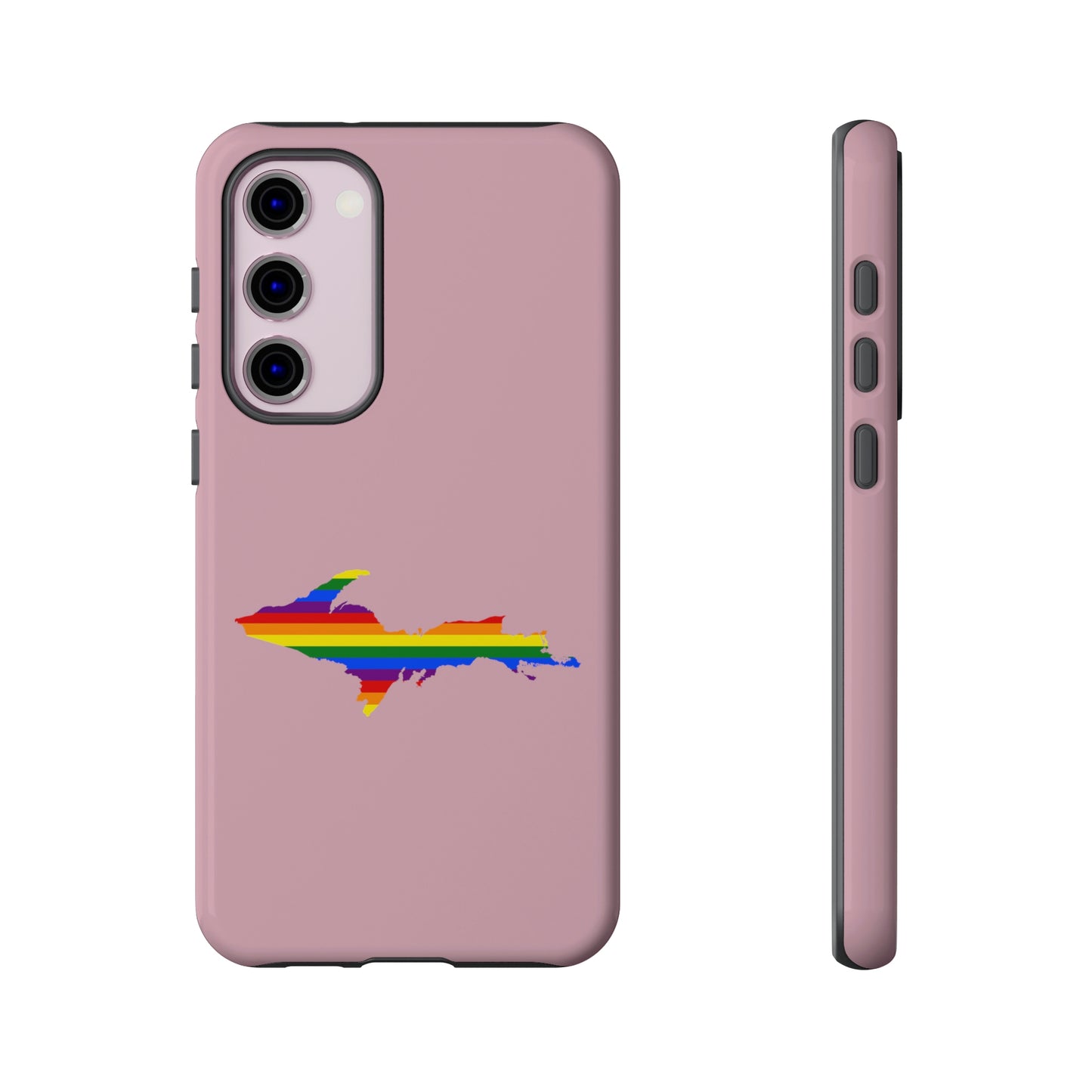 Michigan Upper Peninsula Tough Phone Case (Pink w/ UP Pride Flag Outline) | Samsung & Pixel Android