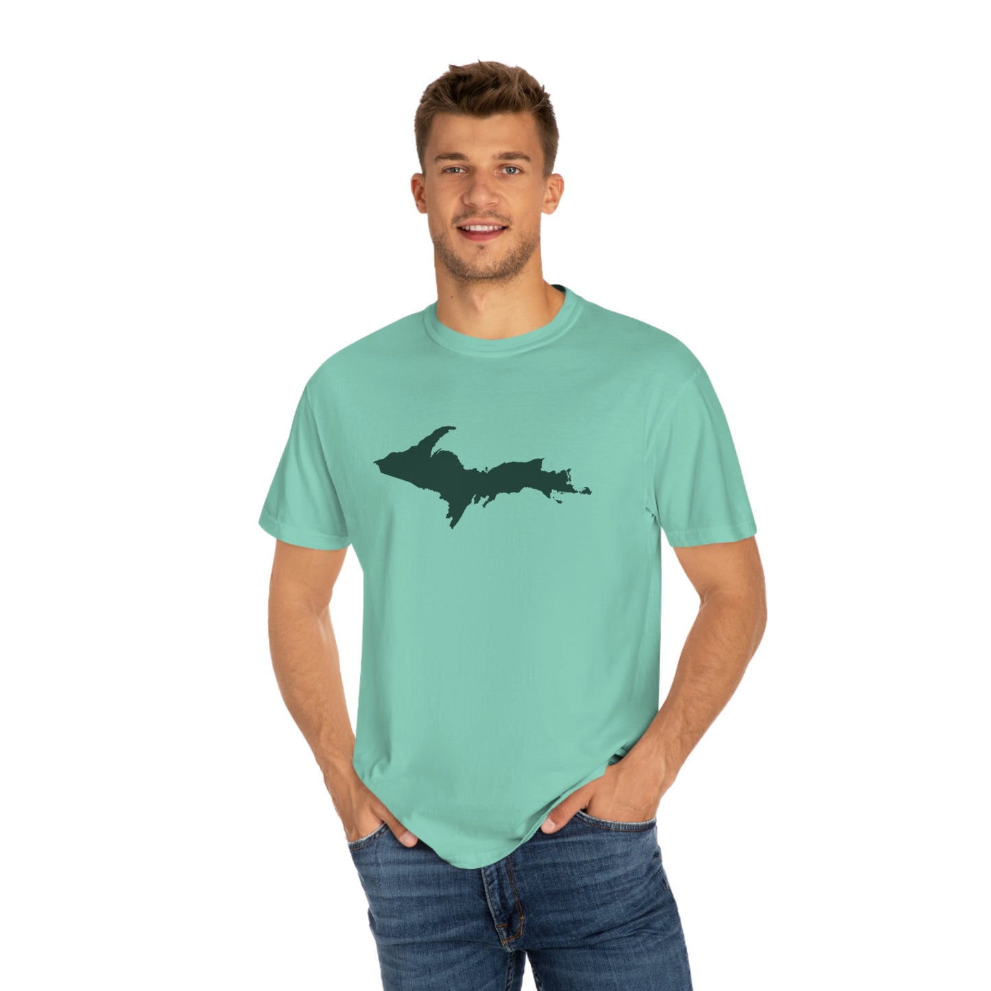 Michigan Upper Peninsula T-Shirt (w/ Green UP Outline) | Unisex Garment-Dyed