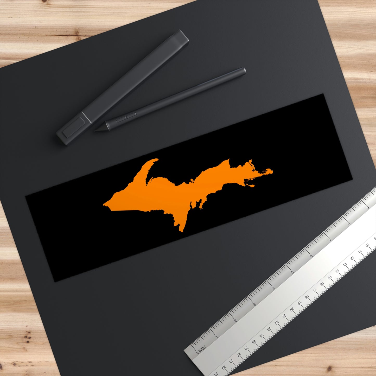 Michigan Upper Peninsula Bumper Sticker (w/ Orange UP Outline) | Black Background