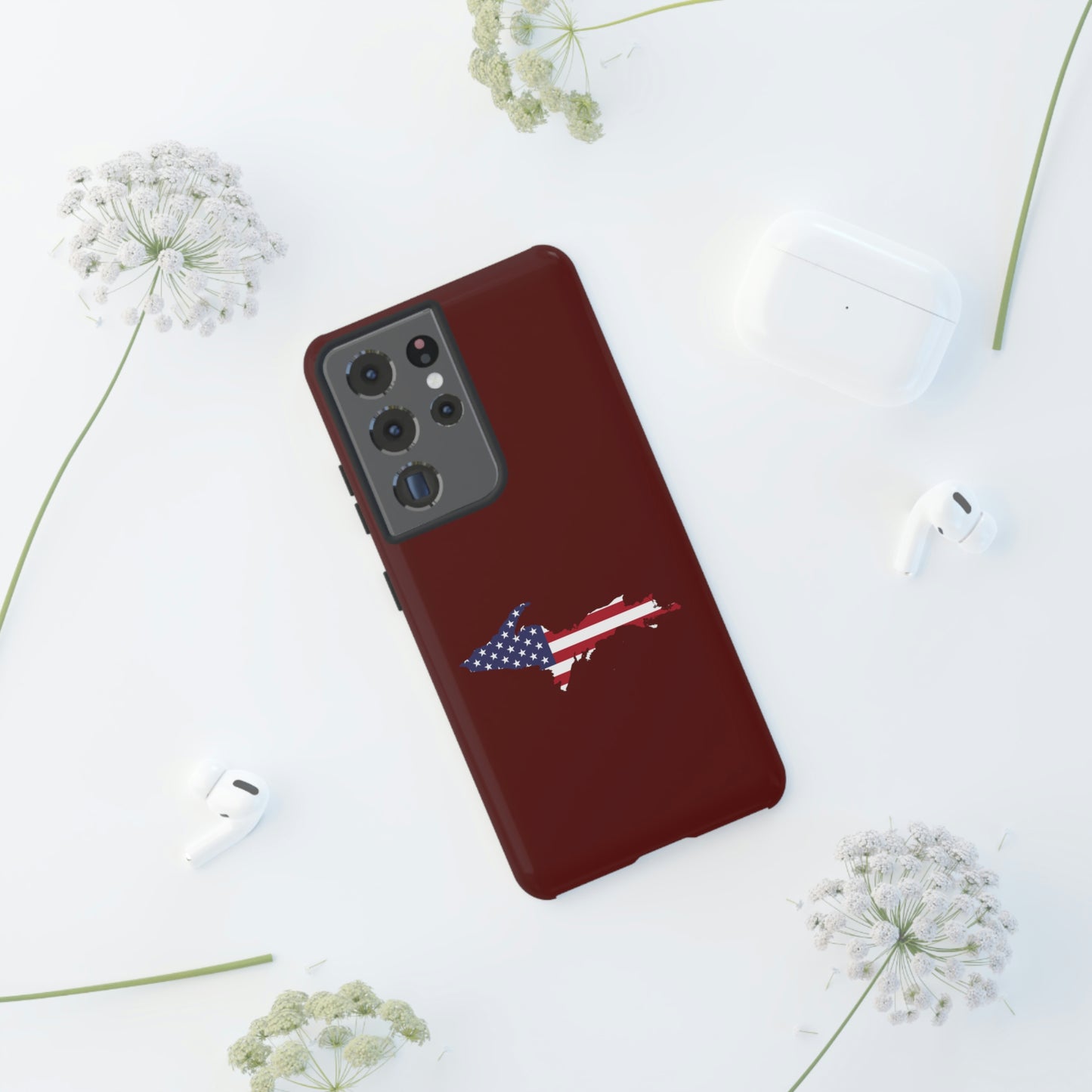 Michigan Upper Peninsula Tough Phone Case (Cherrywoold Color w/ UP USA Flag Outline) | Samsung & Pixel Android