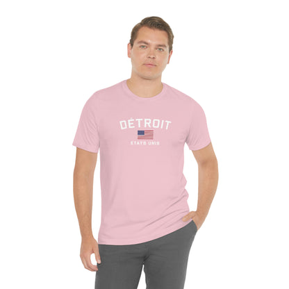 'Détroit États Unis' T-Shirt (w/USA Flag Outline) | Unisex Standard Fit