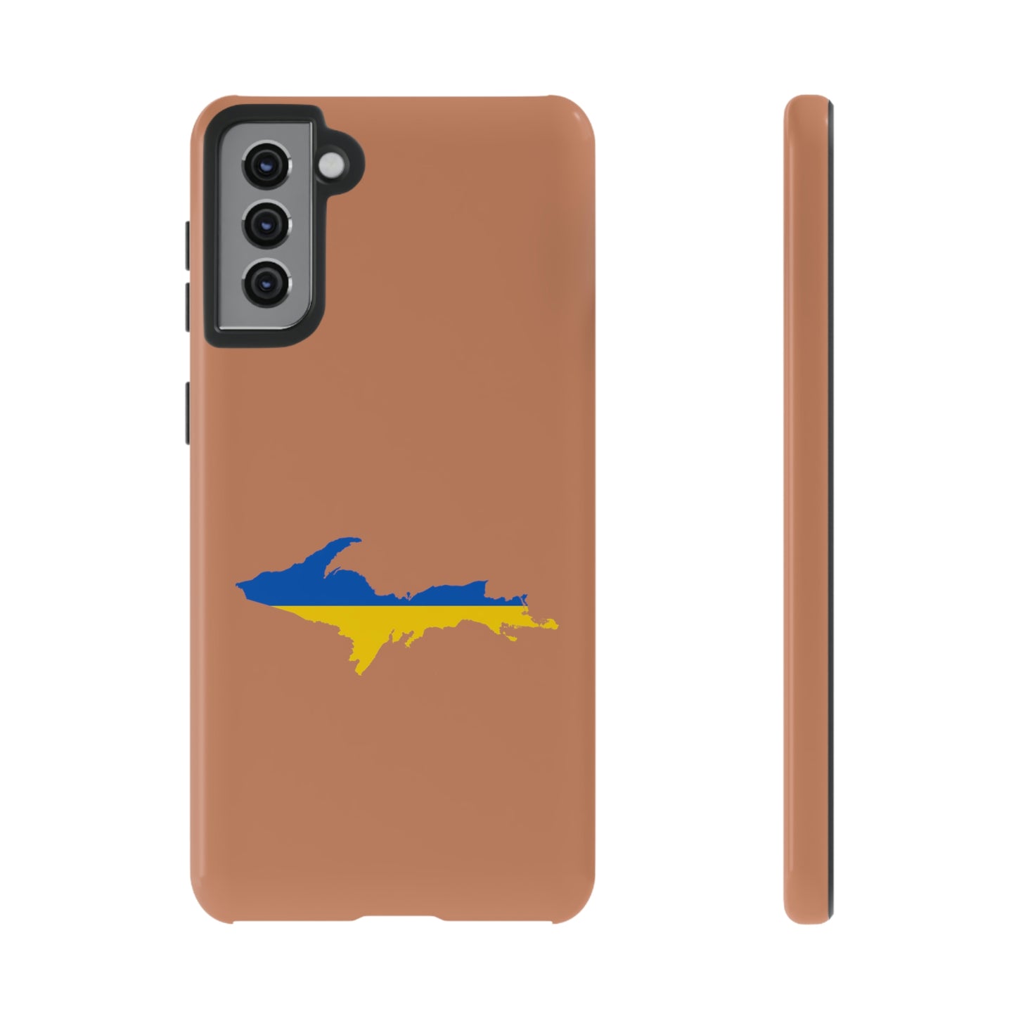 Michigan Upper Peninsula Tough Phone Case (Copper Color w/ UP Ukraine Flag Outline) | Samsung & Pixel Android