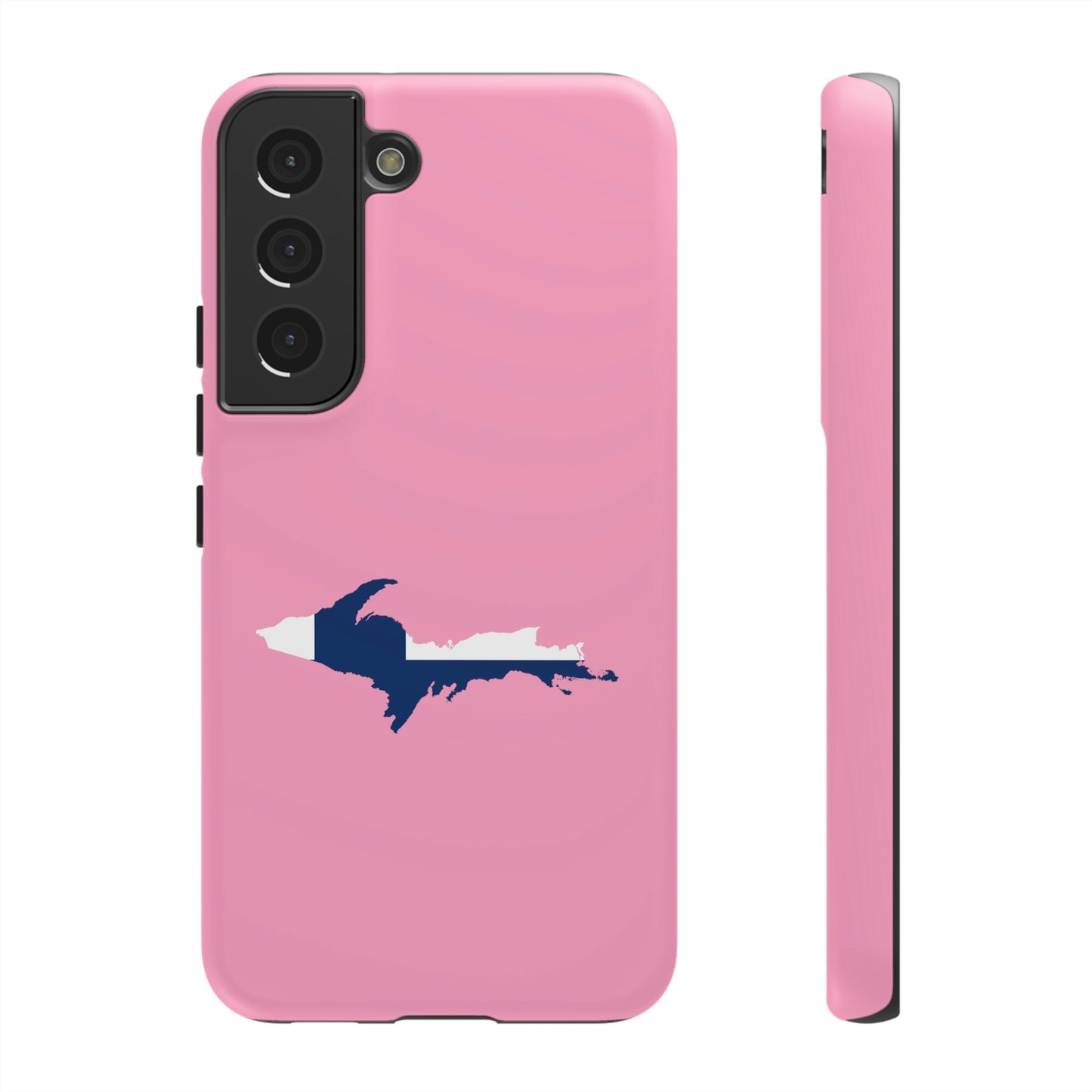 Michigan Upper Peninsula Tough Phone Case ('67 Caddie Pink w/ UP Finland Flag Outline) | Samsung & Pixel Android