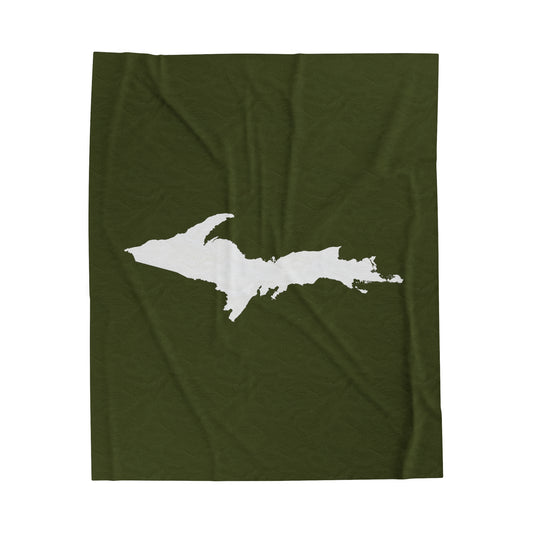 Michigan Upper Peninsula Plush Blanket (w/ UP Outline) | Army Green