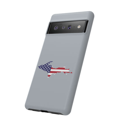 Michigan Upper Peninsula Tough Phone Case (Silver w/ UP USA Flag Outline) | Samsung & Pixel Android