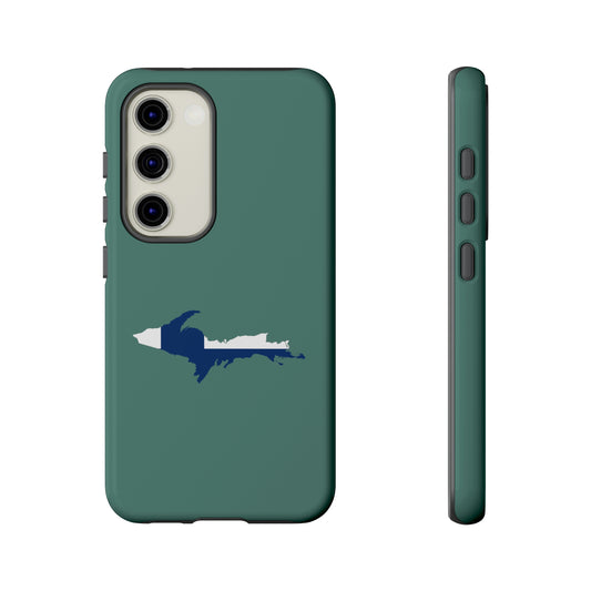 Michigan Upper Peninsula Tough Phone Case (Copper Green w/ UP Finland Flag Outline) | Samsung & Pixel Android