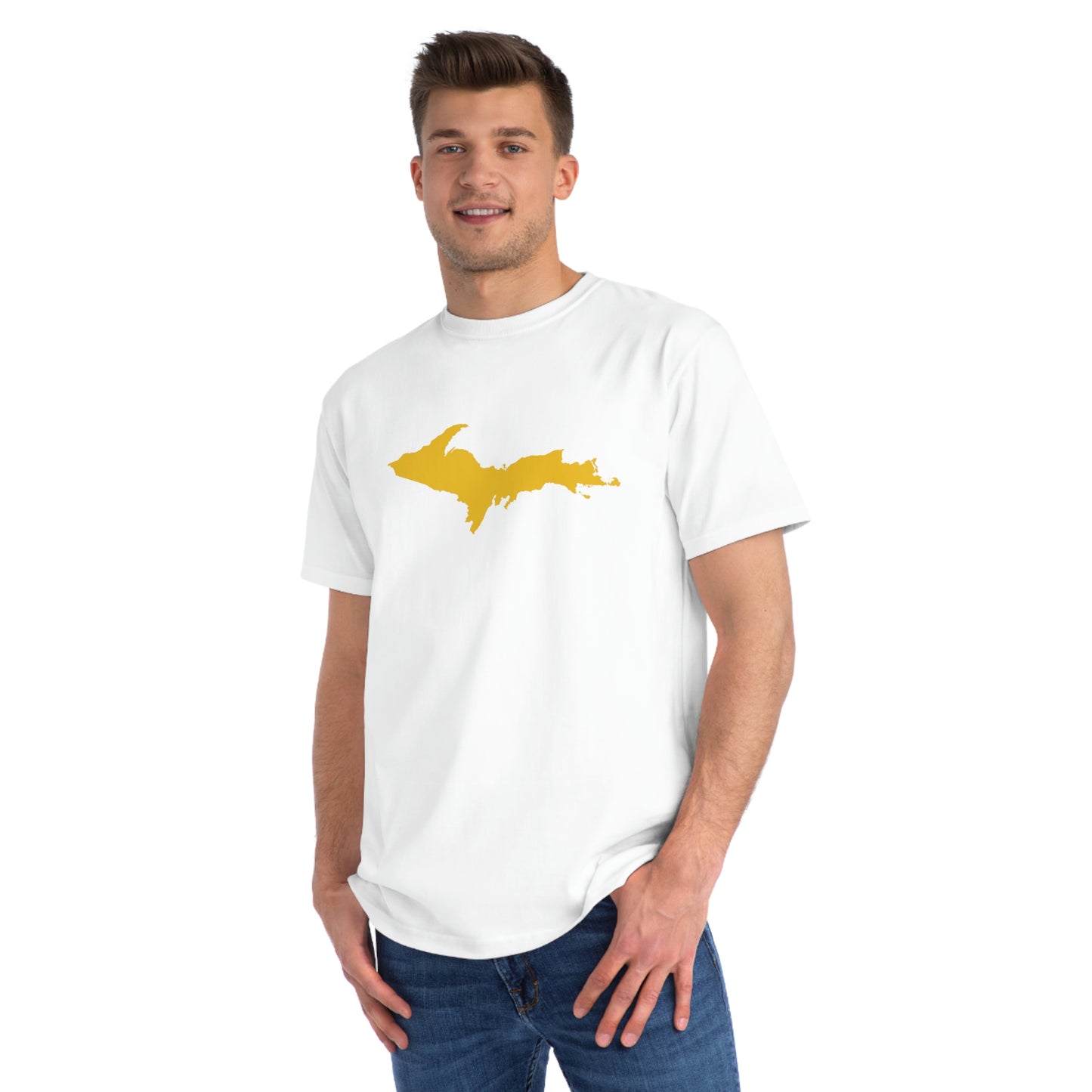 Michigan Upper Peninsula T-Shirt (w/ Gold UP Outline) | Organic Unisex