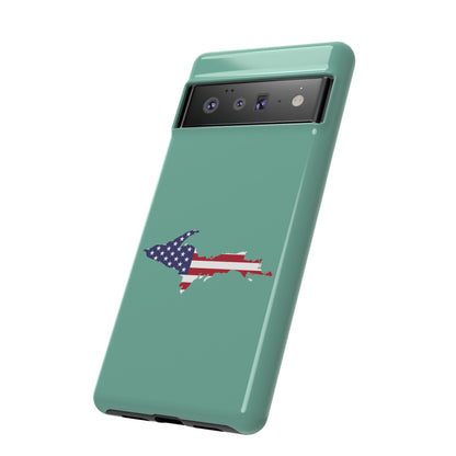 Michigan Upper Peninsula Tough Phone Case ('64 Metallic Mint Green w/ UP USA Flag Outline) | Samsung & Pixel Android