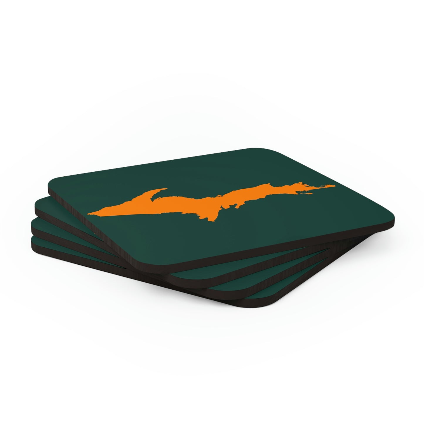 Michigan Upper Peninsula Coaster Set (Green w/ Orange UP Outline) | Corkwood - 4 pack