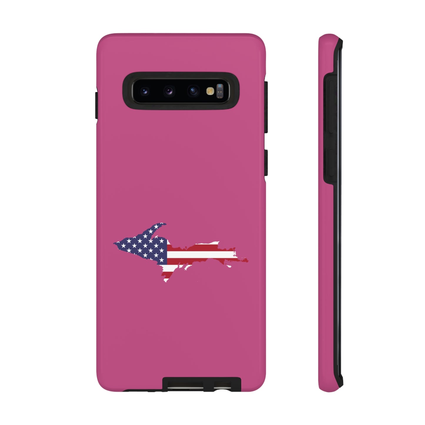 Michigan Upper Peninsula Tough Phone Case (Apple Blossom Pink w/ UP USA Flag Outline) | Samsung & Pixel Android