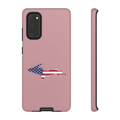 Michigan Upper Peninsula Tough Phone Case (Cherry Blossom Pink w/ UP USA Flag Outline) | Samsung & Pixel Android