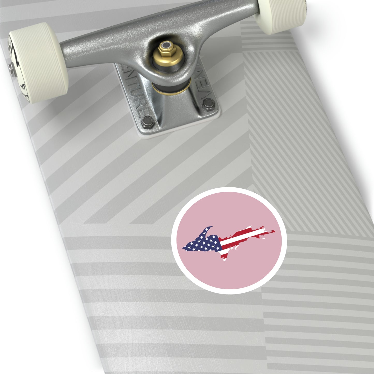 Michigan Upper Peninsula Round Stickers (Pink w/ UP USA Flag Outline) | Indoor\Outdoor