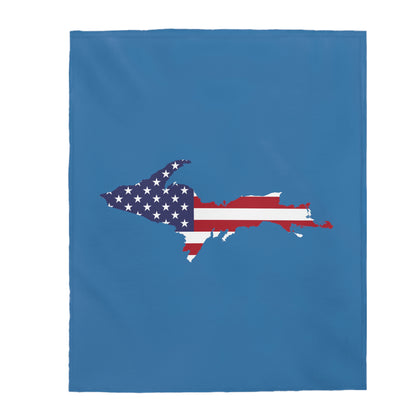 Michigan Upper Peninsula Plush Blanket (w/ UP USA Flag Outline) | Lake Superior Blue