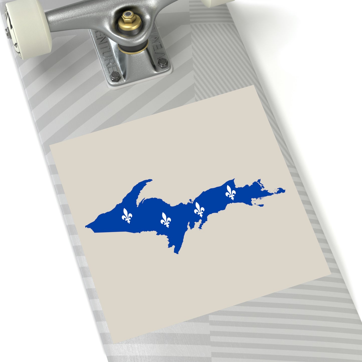 Michigan Upper Peninsula Square Sticker (Canvas Color w/ UP Quebec Flag Outline) | Indoor/Outdoor