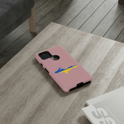 Michigan Upper Peninsula Tough Phone Case (Cherry Blossom Pink w/ UP Ukraine Flag Outline) | Samsung & Pixel Android