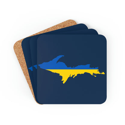 Michigan Upper Peninsula Coaster Set (Navy w/ UP Ukraine Flag Outline) | Corkwood - 4 pack