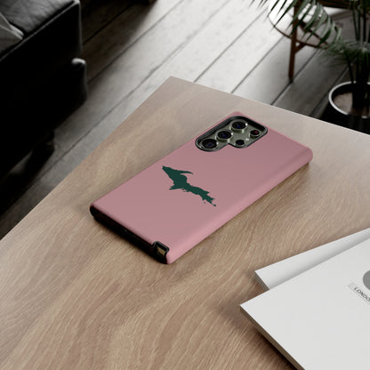 Michigan Upper Peninsula Tough Phone Case (Cherry Blossom Pink w/ Green UP Outline) | Samsung & Pixel Android