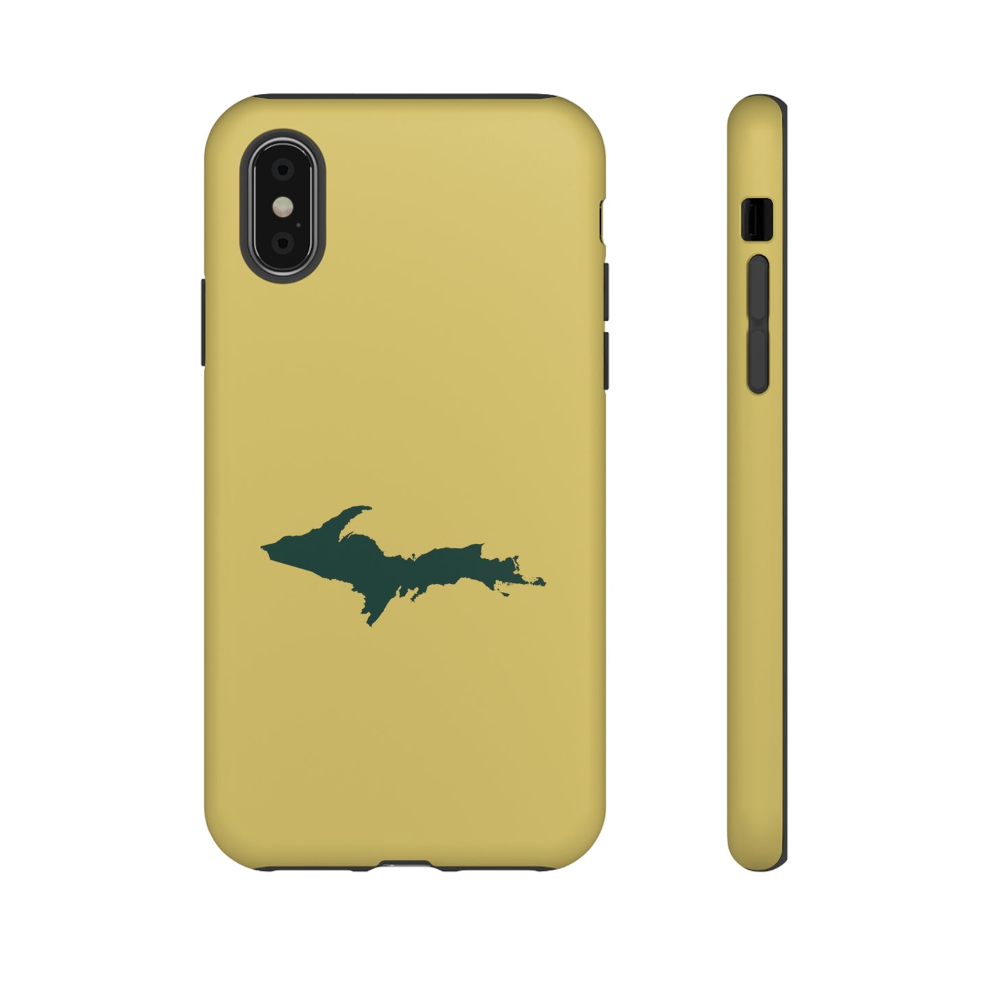 Michigan Upper Peninsula Tough Phone Case (Plum Yellow w/ Green UP Outline) | Apple iPhone