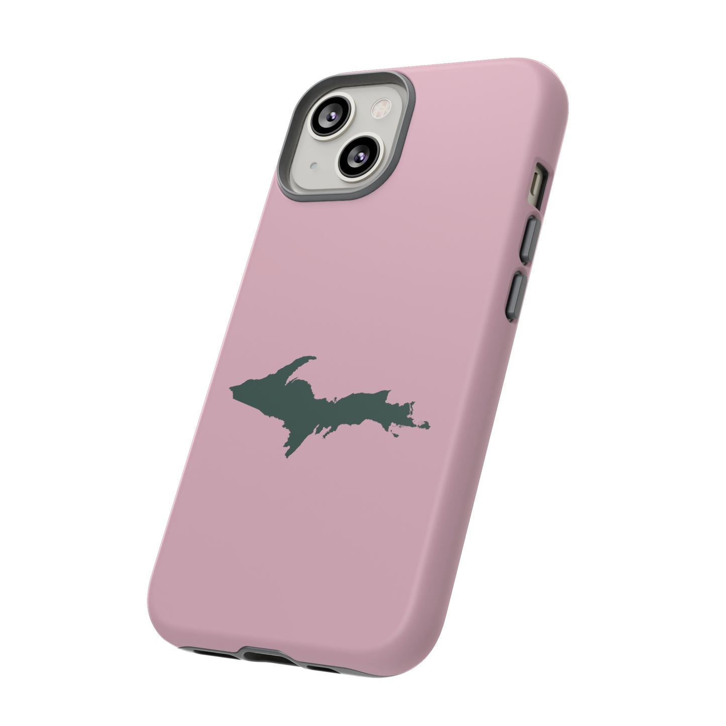 Michigan Upper Peninsula Tough Phone Case (Pink w/ Green UP Outline) | Apple iPhone