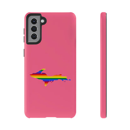 Michigan Upper Peninsula Tough Phone Case (Rhodochrosite Pink w/ UP Pride Flag Outline) | Samsung & Pixel Android