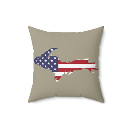 Michigan Upper Peninsula Accent Pillow (w/ UP USA Flag Outline) | Petoskey Stone Beige