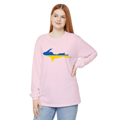 Michigan Upper Peninsula Garment-Dyed T-Shirt (w/ UP Ukraine Flag Outline) | Unisex Long Sleeve