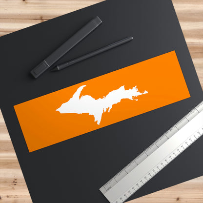 Michigan Upper Peninsula Bumper Sticker (w/ UP Outline) | Orange Background