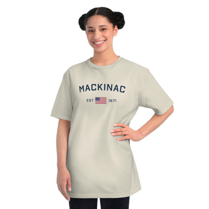 'Mackinac EST 1671' T-Shirt (w/ USA Flag | Organic Unisex