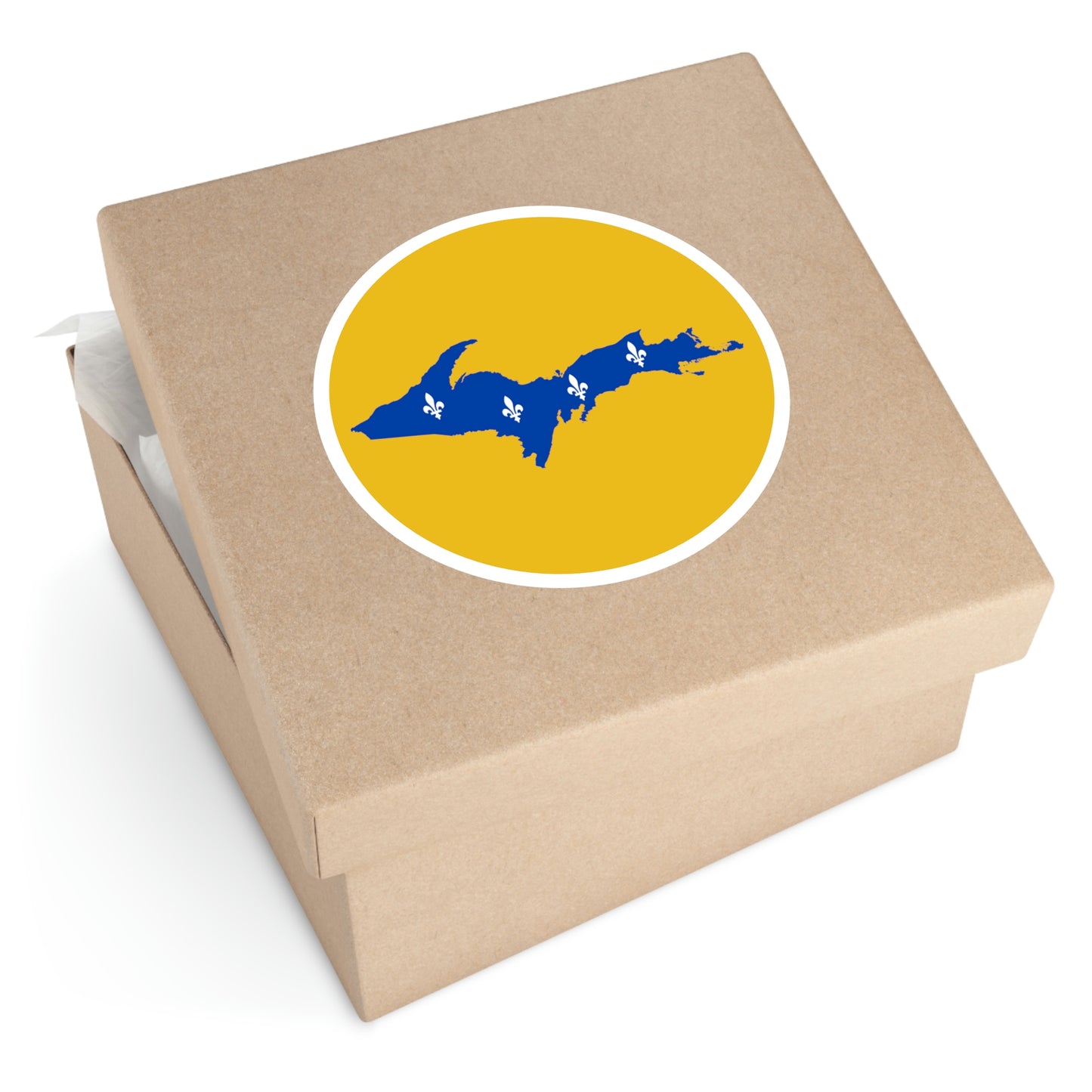 Michigan Upper Peninsula Round Stickers (Gold w/ UP Quebec Flag Outline) | Indoor\Outdoor