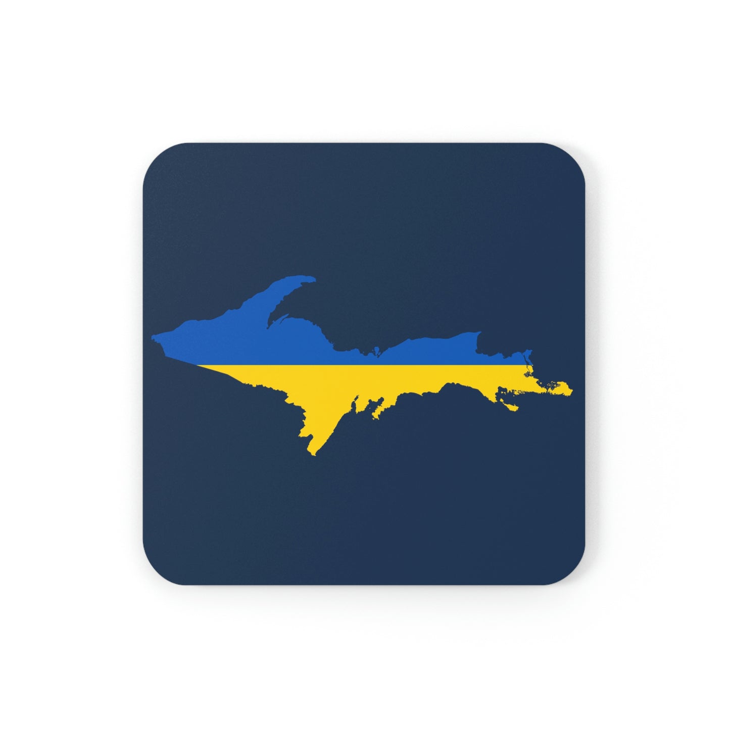 Michigan Upper Peninsula Coaster Set (Navy w/ UP Ukraine Flag Outline) | Corkwood - 4 pack