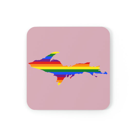 Michigan Upper Peninsula Coaster Set (Pink w/ UP Pride Flag Outline) | Corkwood - 4 pack