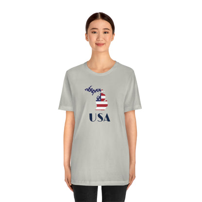 Michigan 'USA' T-Shirt (w/ MI USA Flag Outline) | Unisex Standard Fit