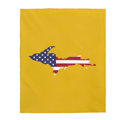 Michigan Upper Peninsula Plush Blanket (w/ UP USA Flag Outline) | Gold