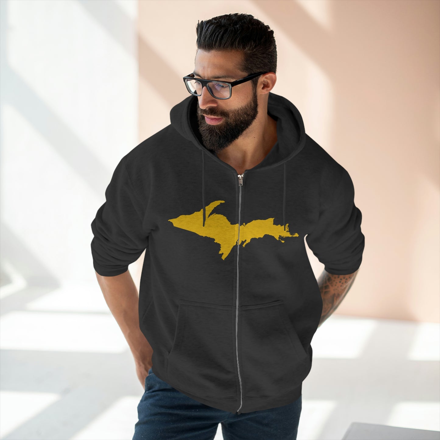 Michigan Upper Peninsula Full-Zip Hoodie (w/ Gold UP Outline)