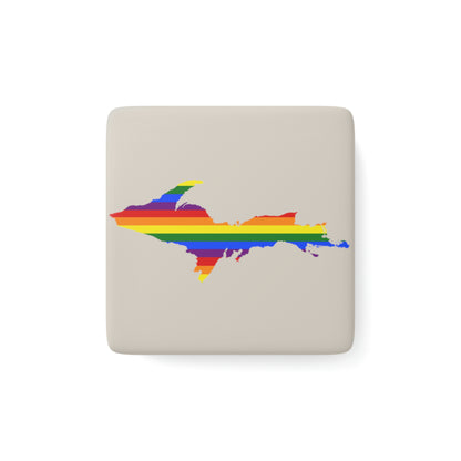 Michigan Upper Peninsula Porcelain Magnet (Canvas Color w/ UP Pride Flag Outline)