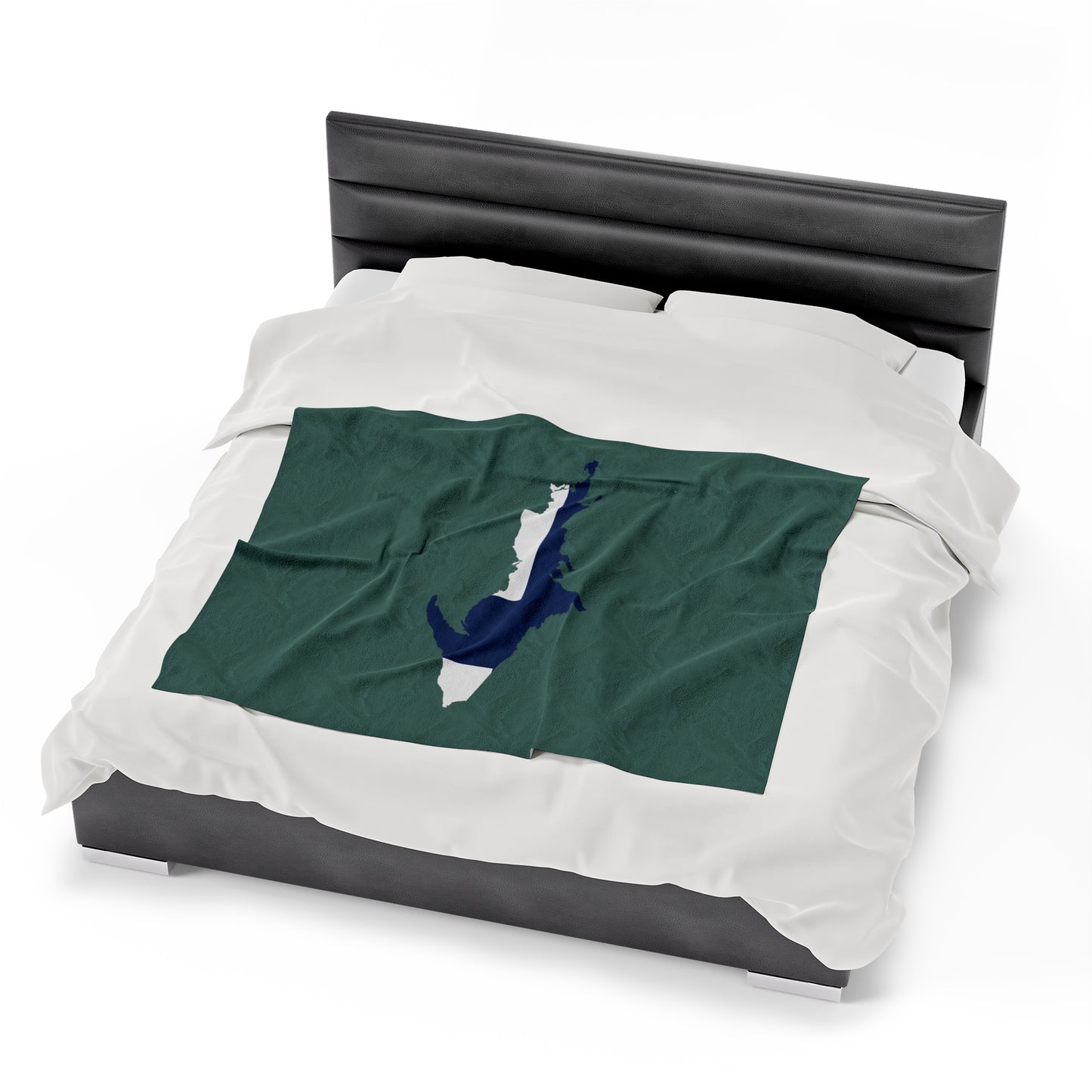 Michigan Upper Peninsula Plush Blanket (w/ UP Finland Flag Outline) | Copper Green